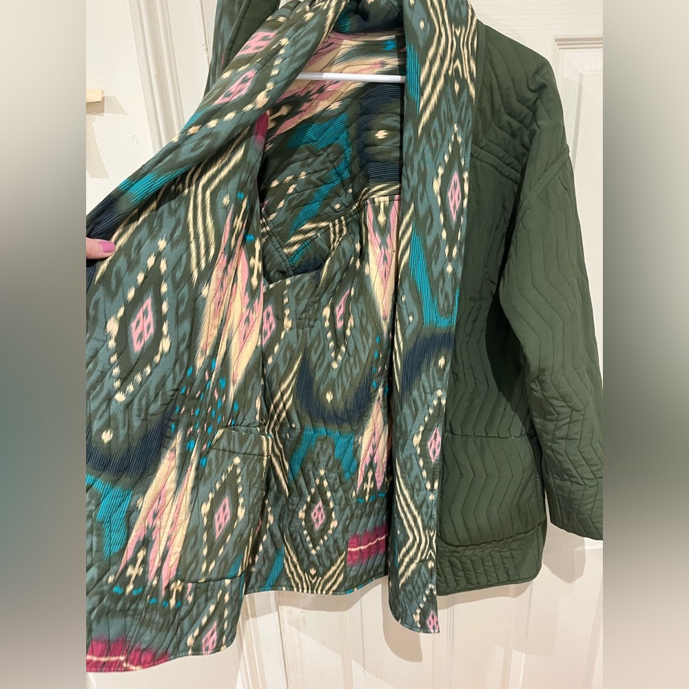 Reversible Green Patterned Figue Winter Long Coat… - image 3